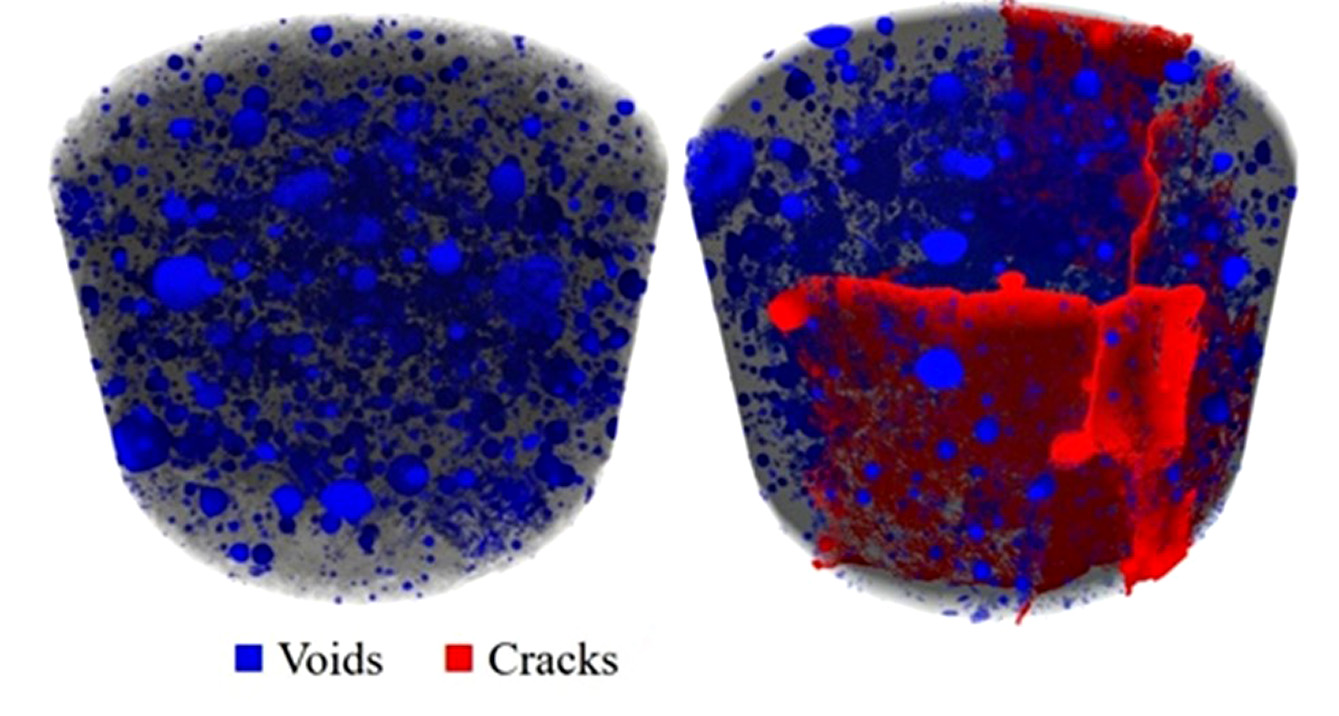Imaging of advanced materials containing voids and cracks