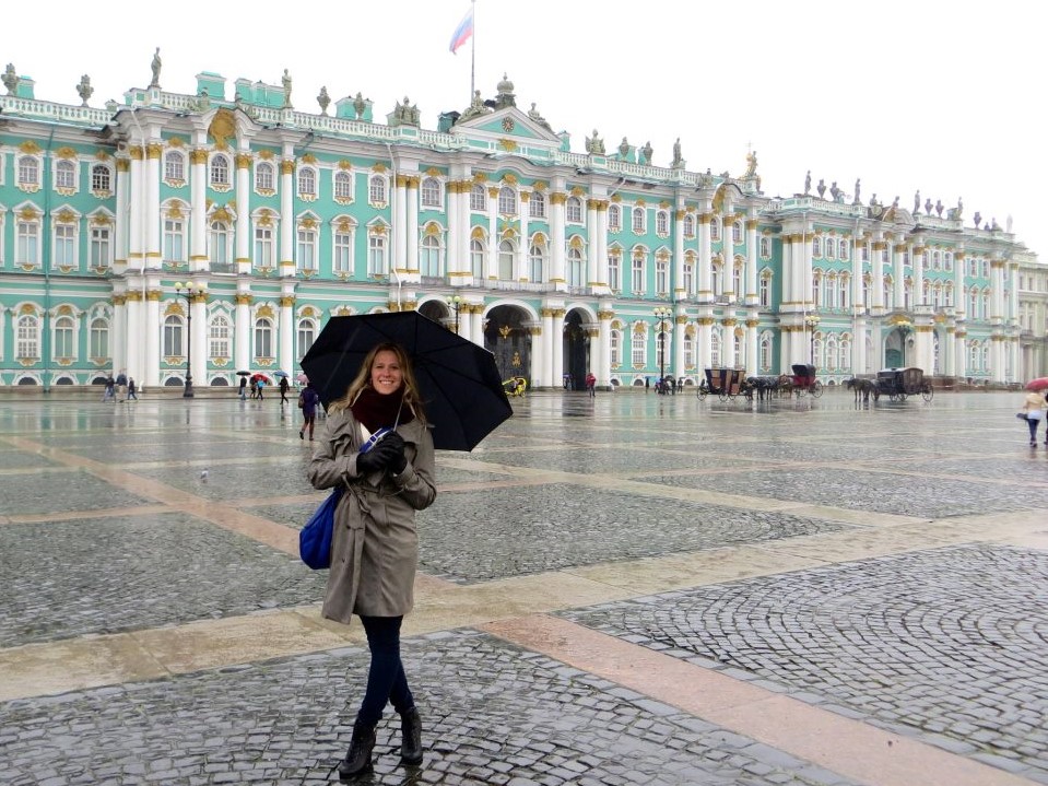 student with umbrella