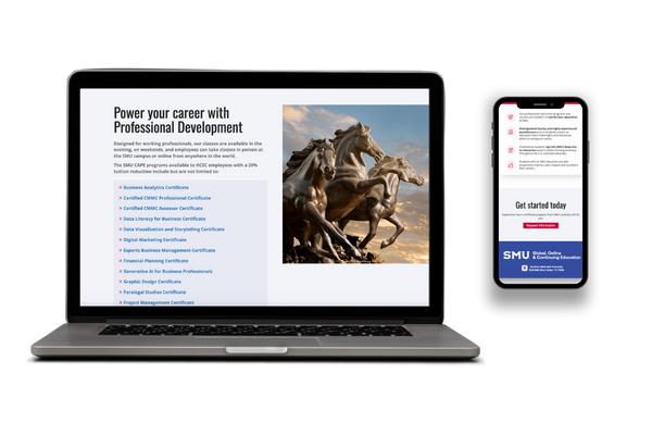 Employer Partners receive custom landing page example shown on laptop and phones screen