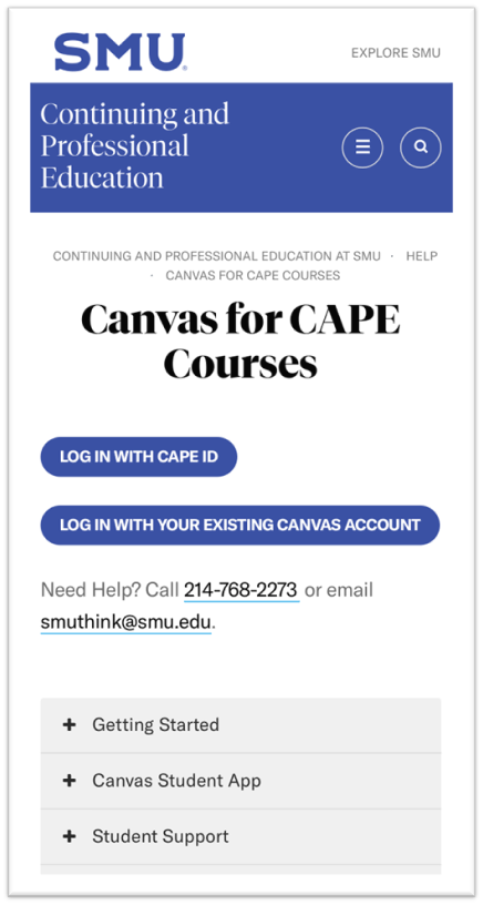 Canvas for CAPE Courses login screen