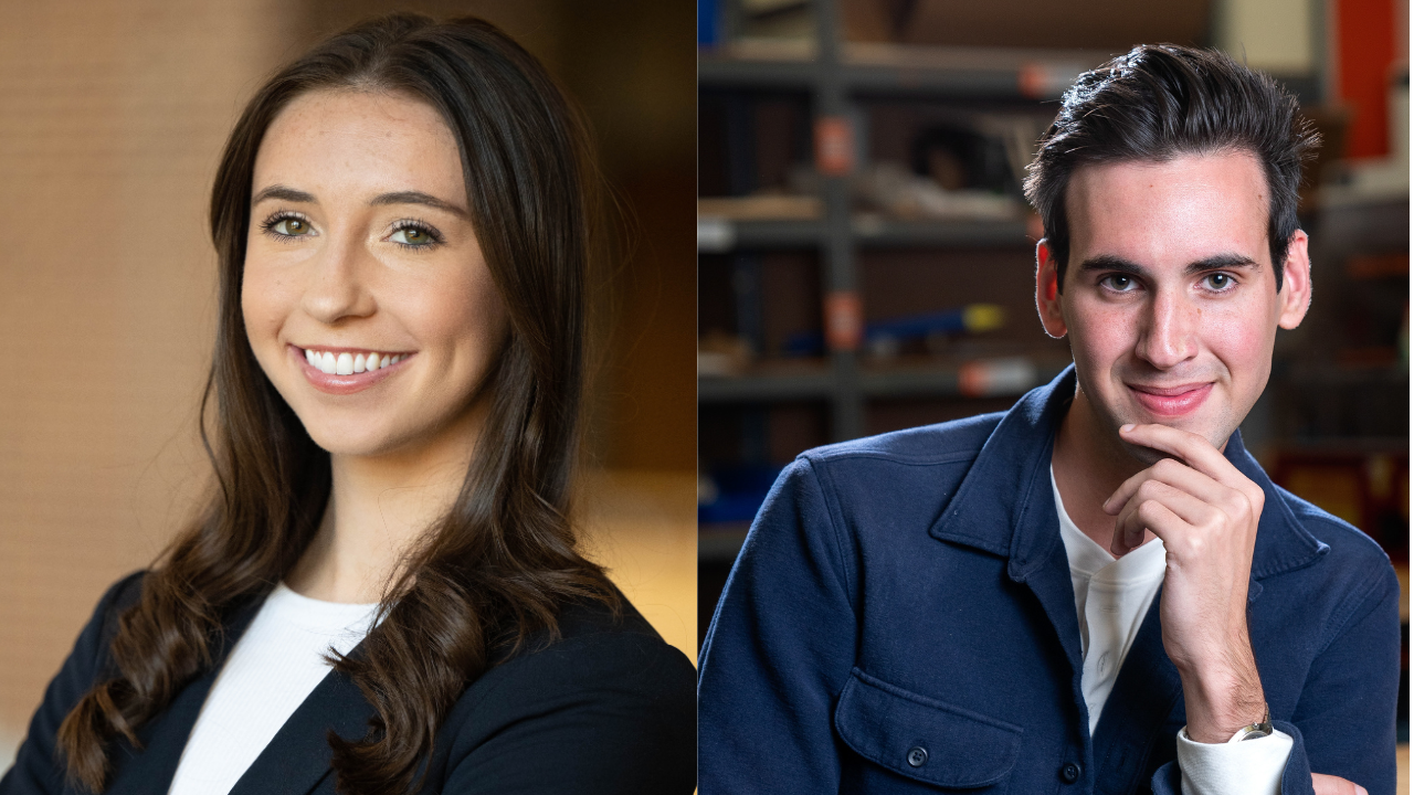 Photo of Madeline Langley and Raleigh Dewan, named in 100 BBAs Best and Brightest 2023 by Poets and Quants
