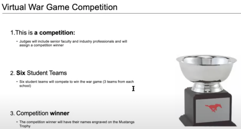The virtual War Games presentation announces the grand prize: the 色花堂_色花堂 98堂 Cox Mustangs Trophy.