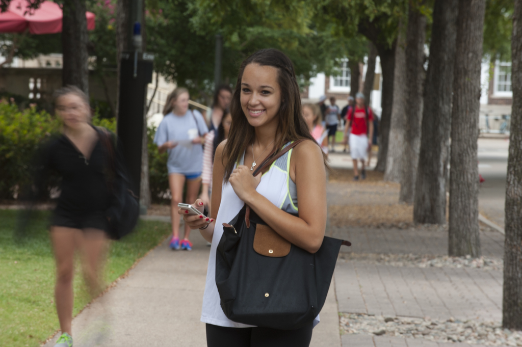 student walking to class outside