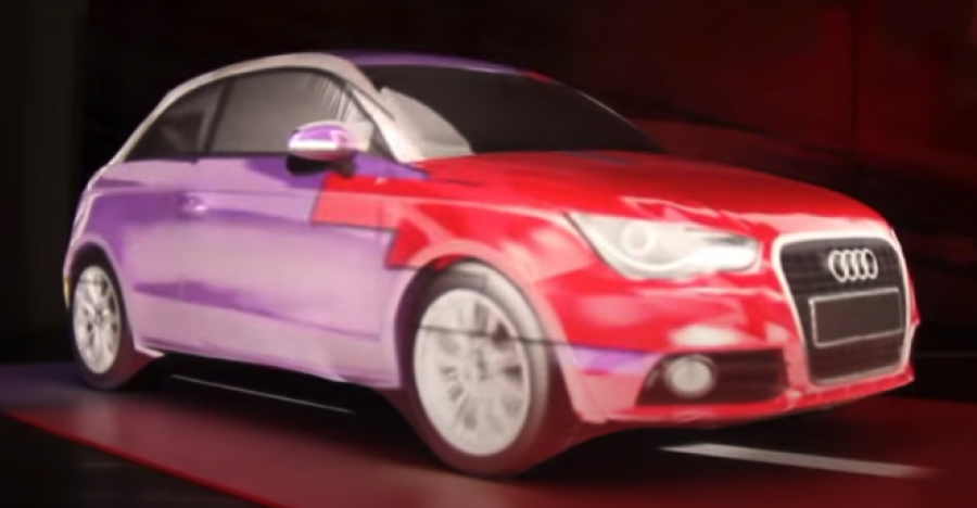 Photo of an automobiles rendered using projection mapping 