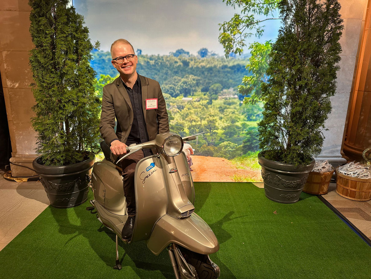 Theatre alum Lee Helms prepares the lobby of San Francisco’s War Memorial Opera House for an immersive evening of Donizetti’s "L'elisir d'amore."
