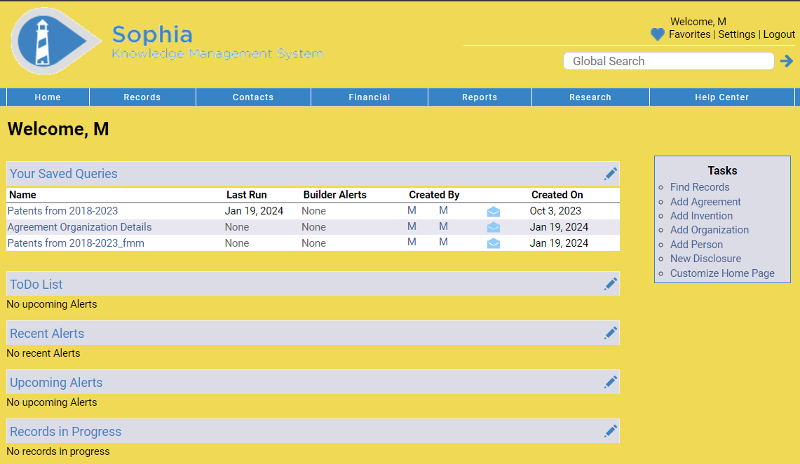 Sophia Testing Site Homepage