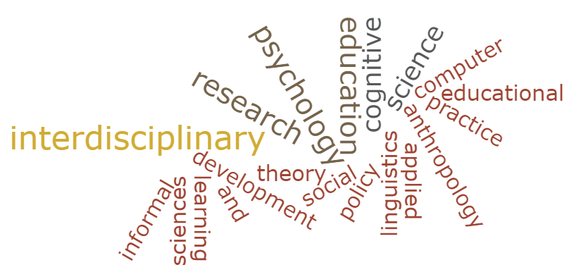 cognitive science, research, computer science, educational psychology, practice,  anthropology, applied linguistics, policy, cognitive psychology, social psychology, interdisciplinary, theory development, and learning sciences, education, education, informal, education, interdisciplinary, interdisciplinary, interdisciplinary, interdisciplinary, research, research