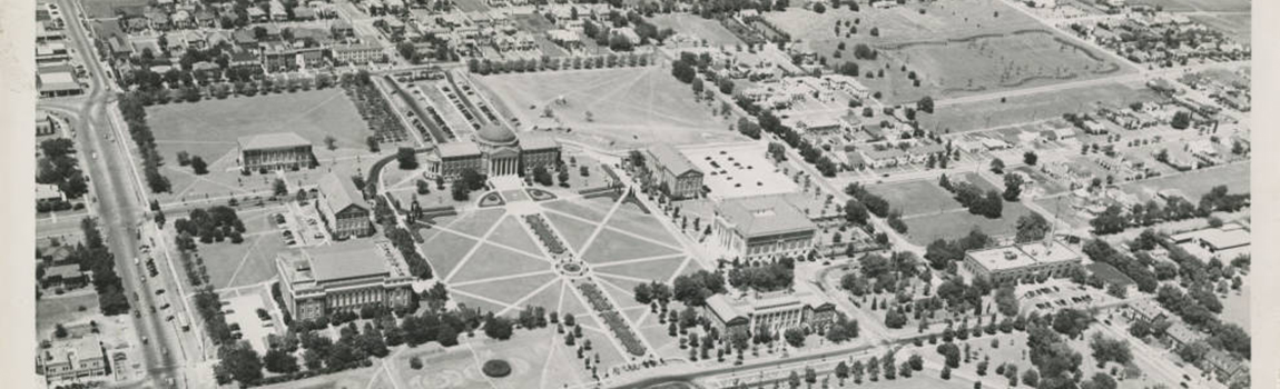 Historic 1945 aerial view of campus from southwest angle