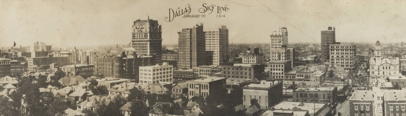 old postcard of the dallas skyline